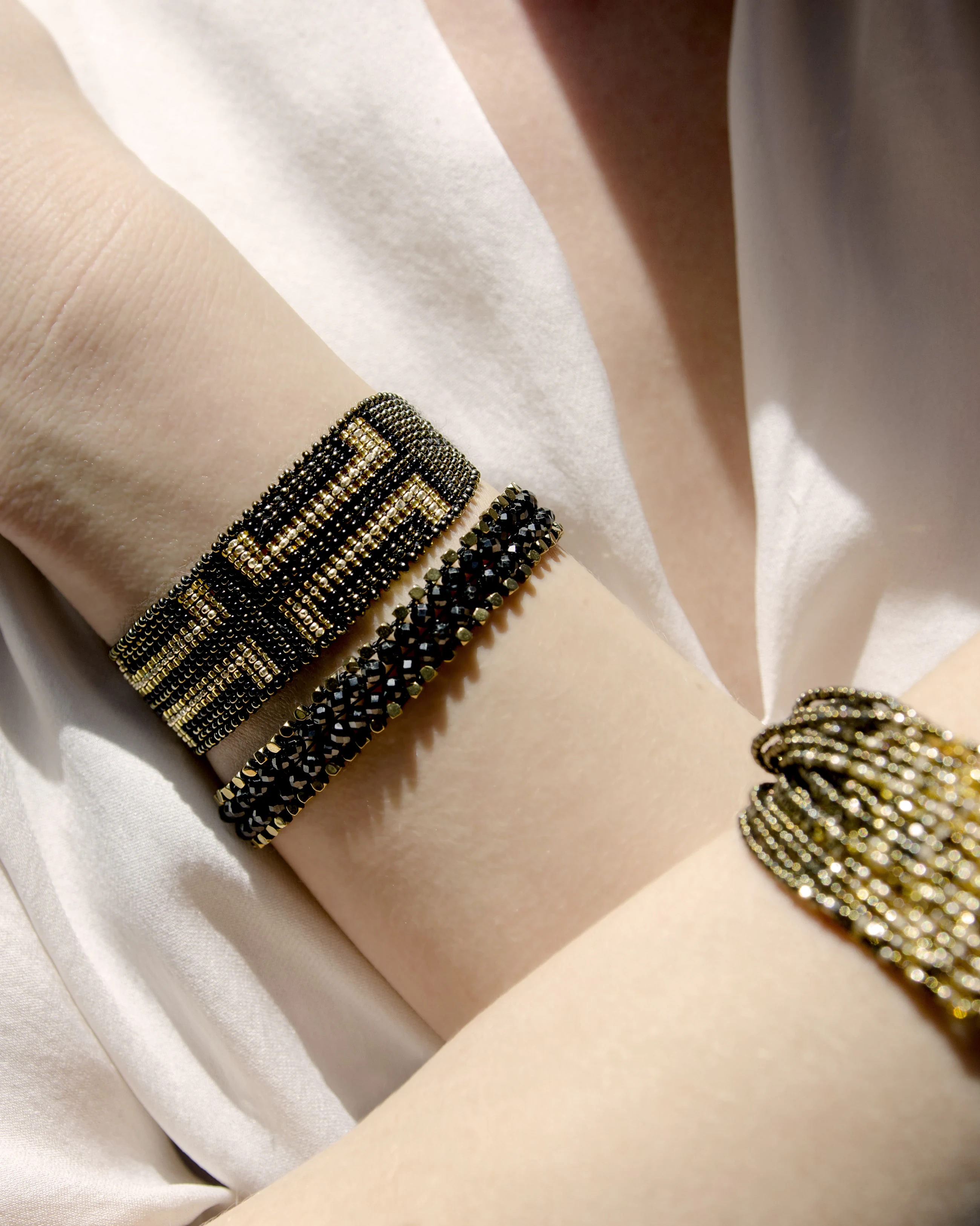 Art Deco Silk Adjustable Bracelet — styled view