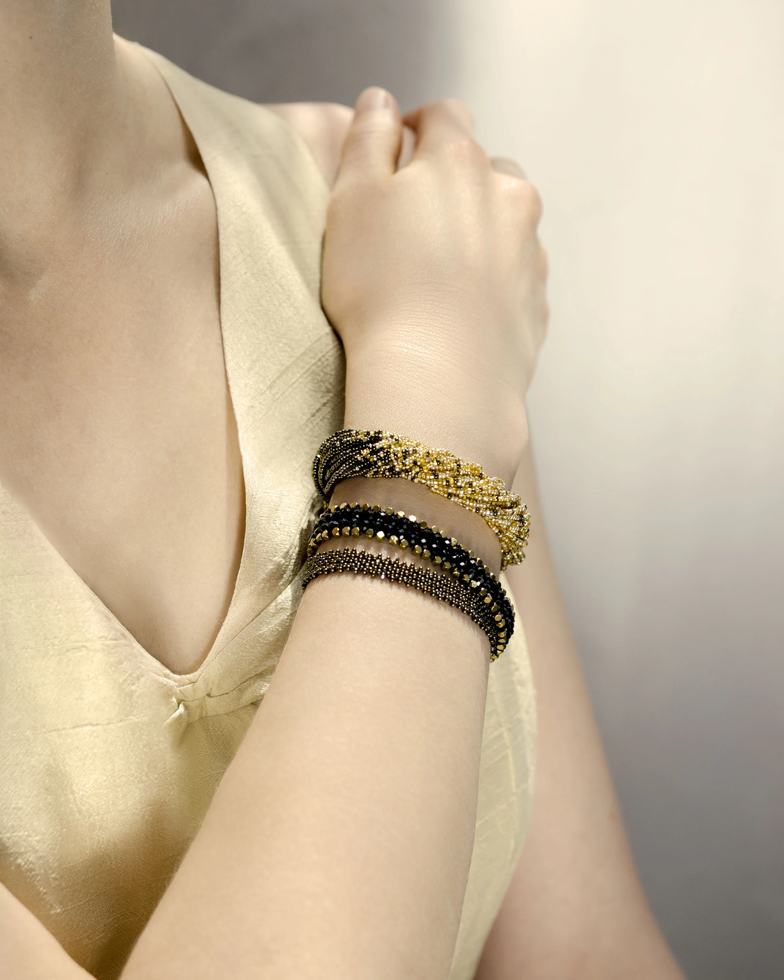 Black Spinel Gold Edge Bracelet — styled view