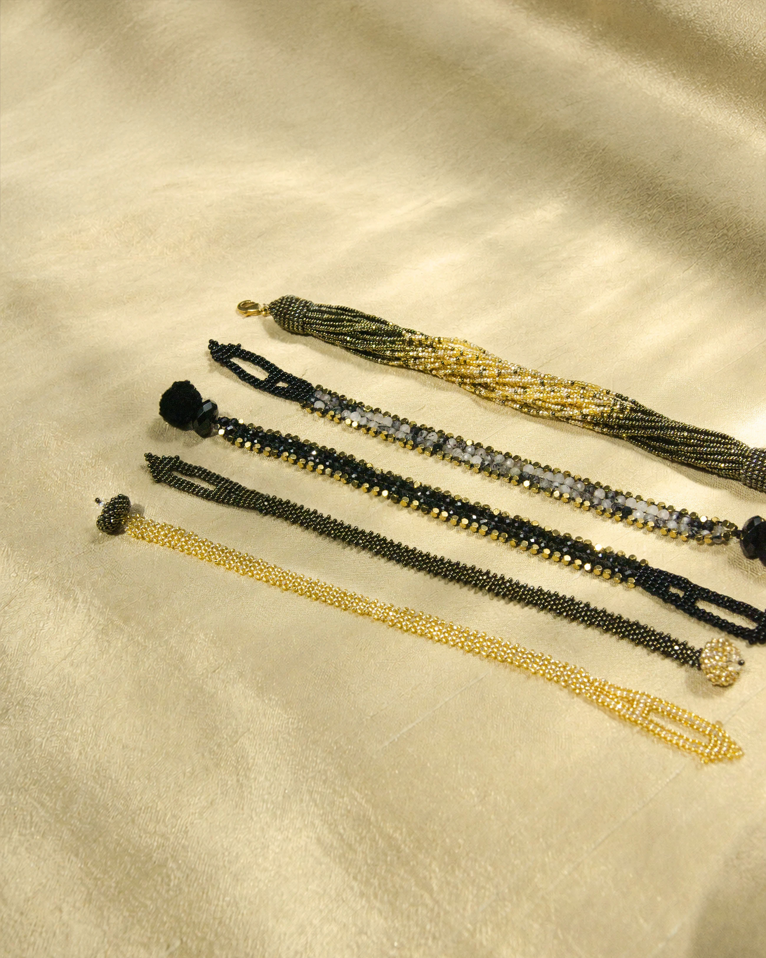 Golden Beaded Bismarck Bracelet — detail view