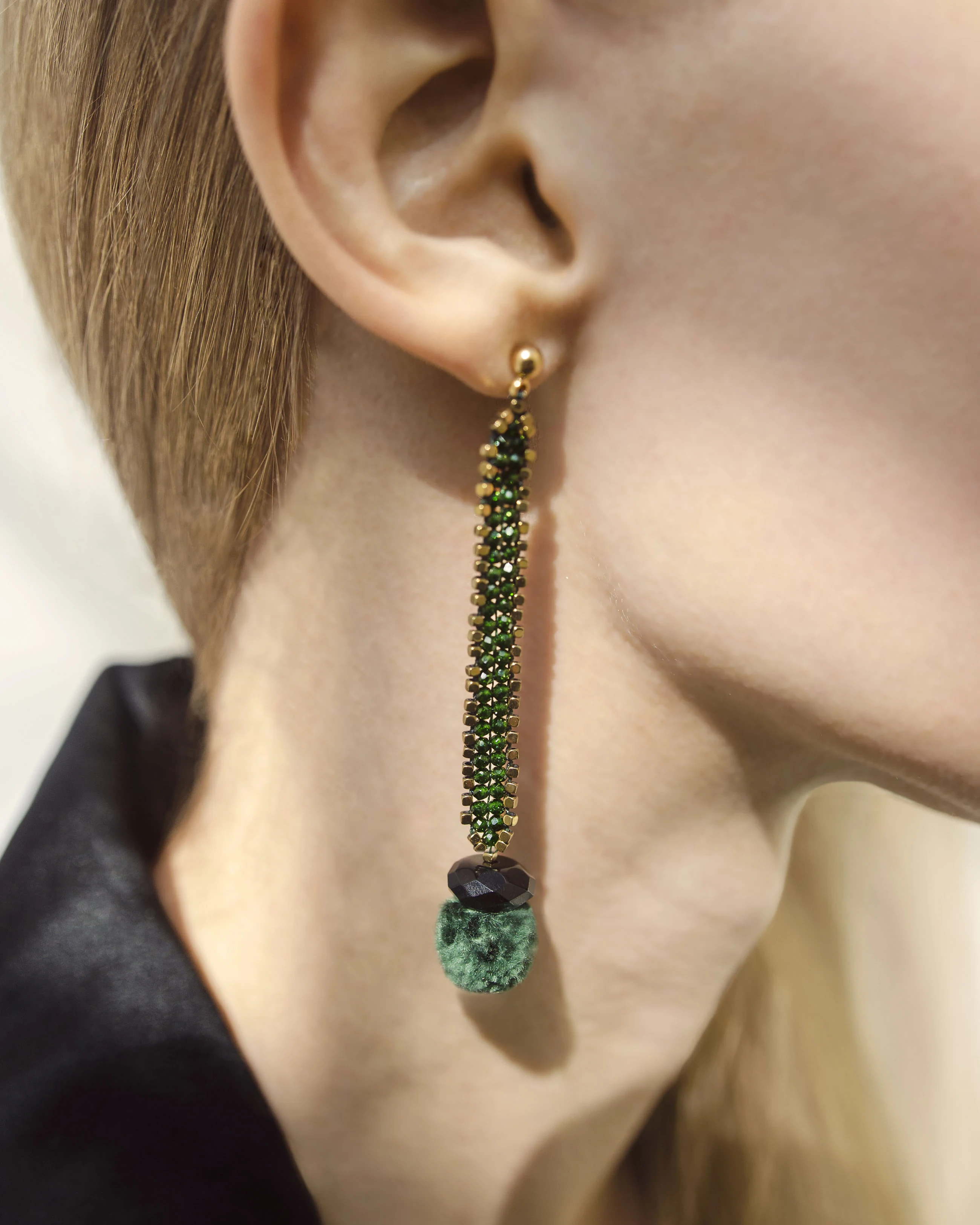 Green Goldstone Gold Edge Earrings — alternate view