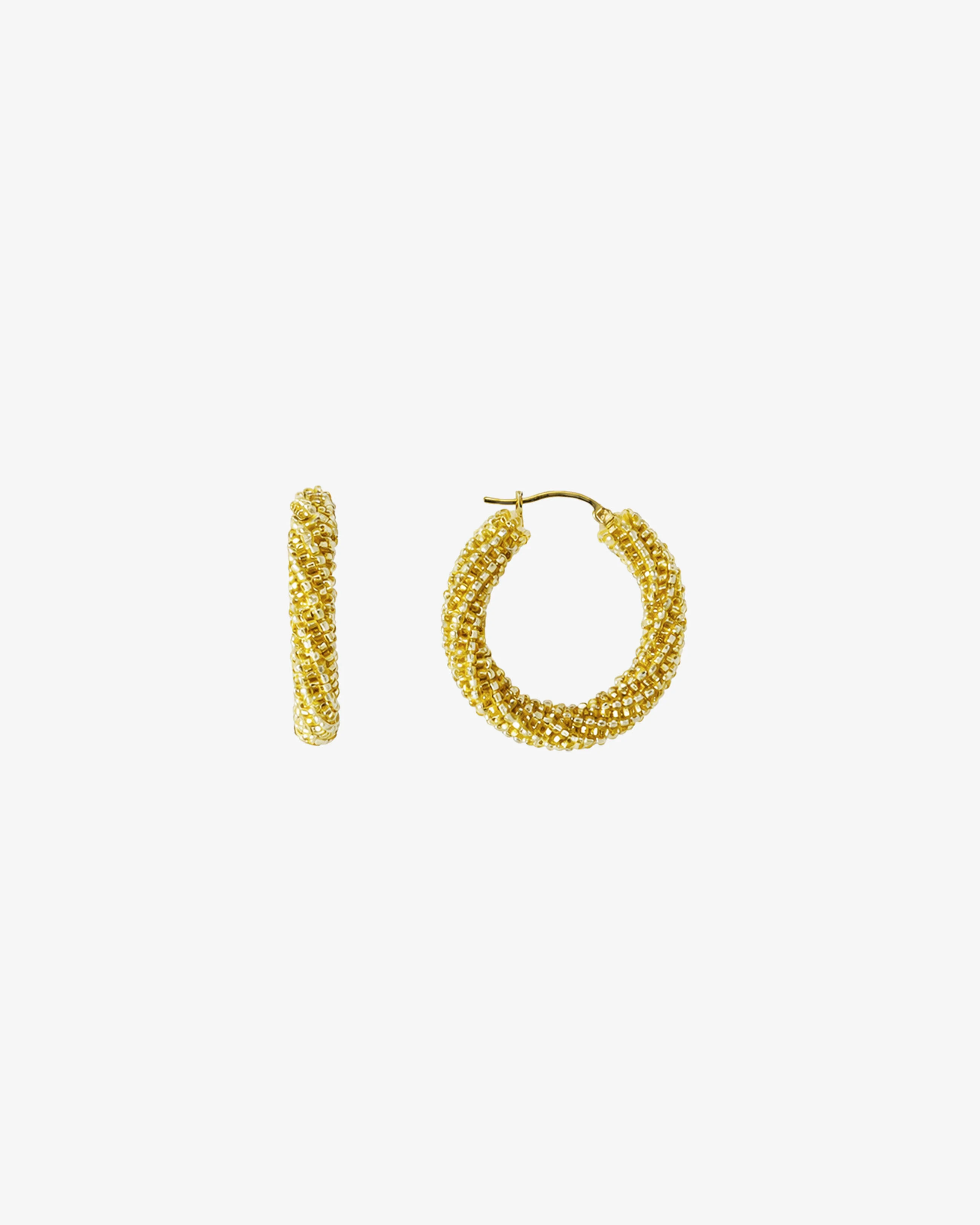 Medium Beaded Golden Hoop Earrings — front view