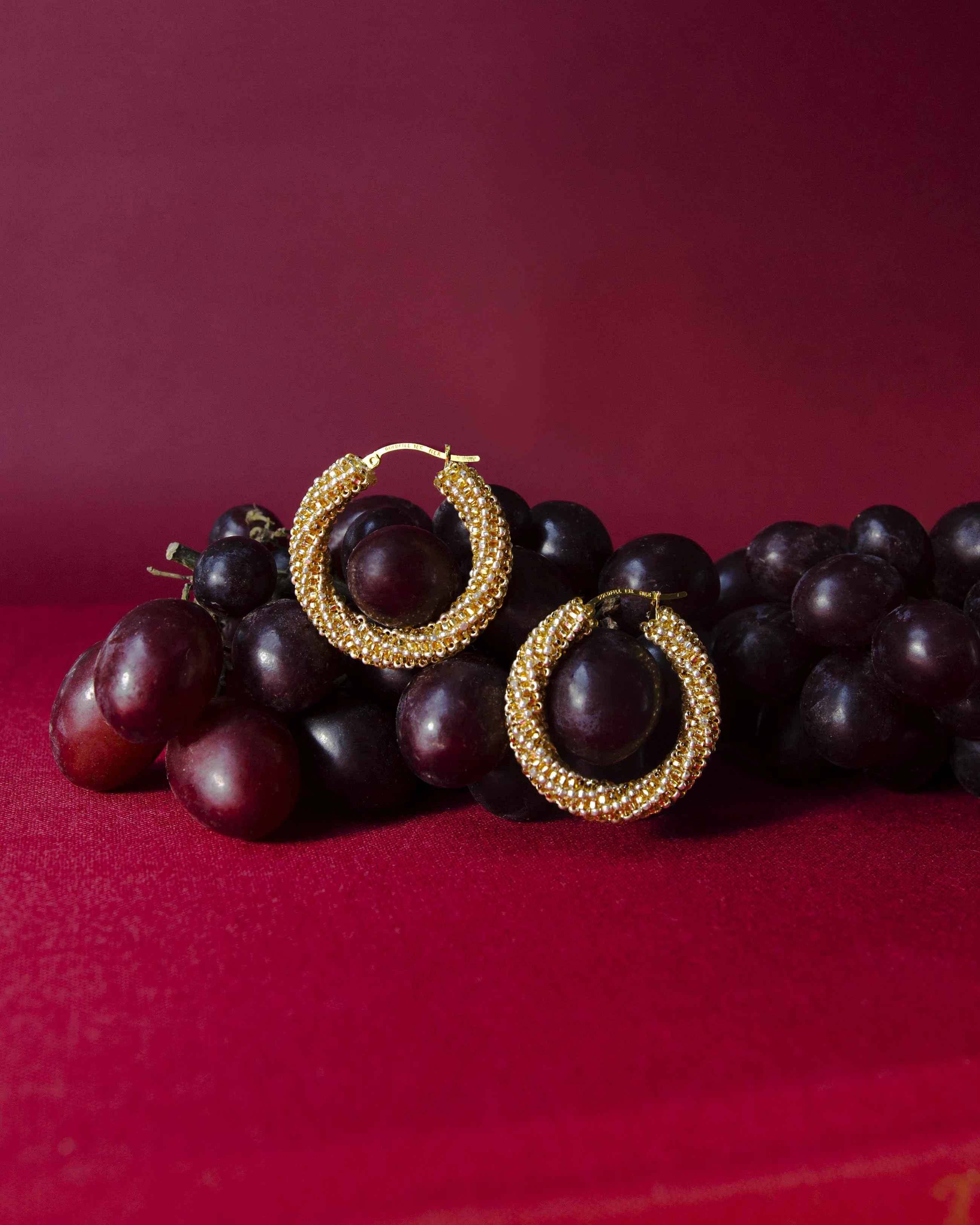 Medium Beaded Golden Hoop Earrings — alternate view
