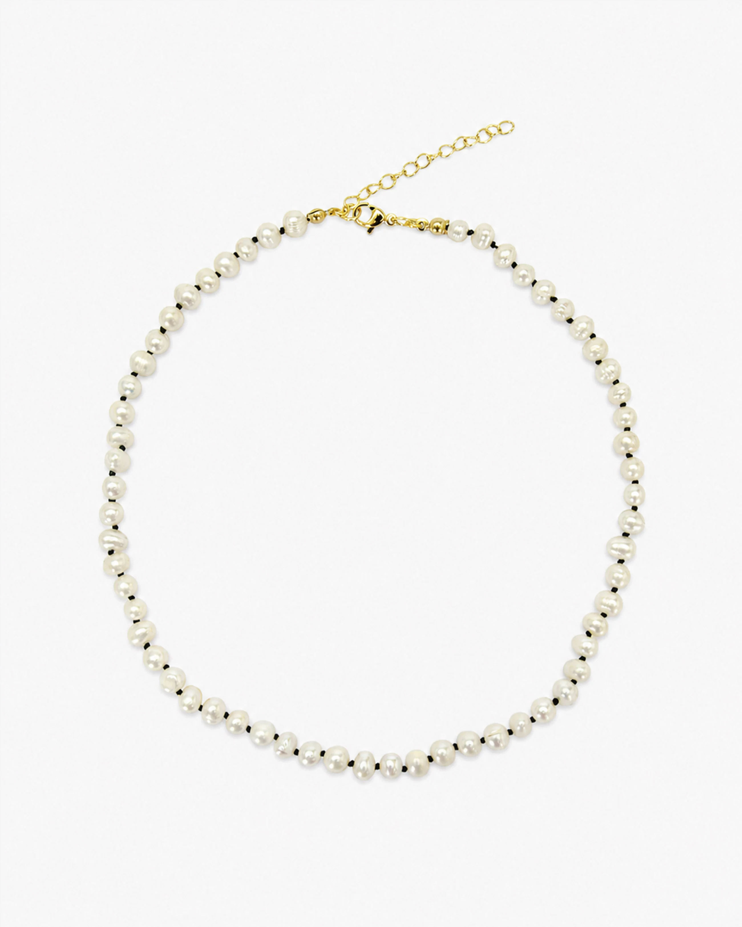 Freshwater Pearl Necklace With Black Knotted Silk — front view