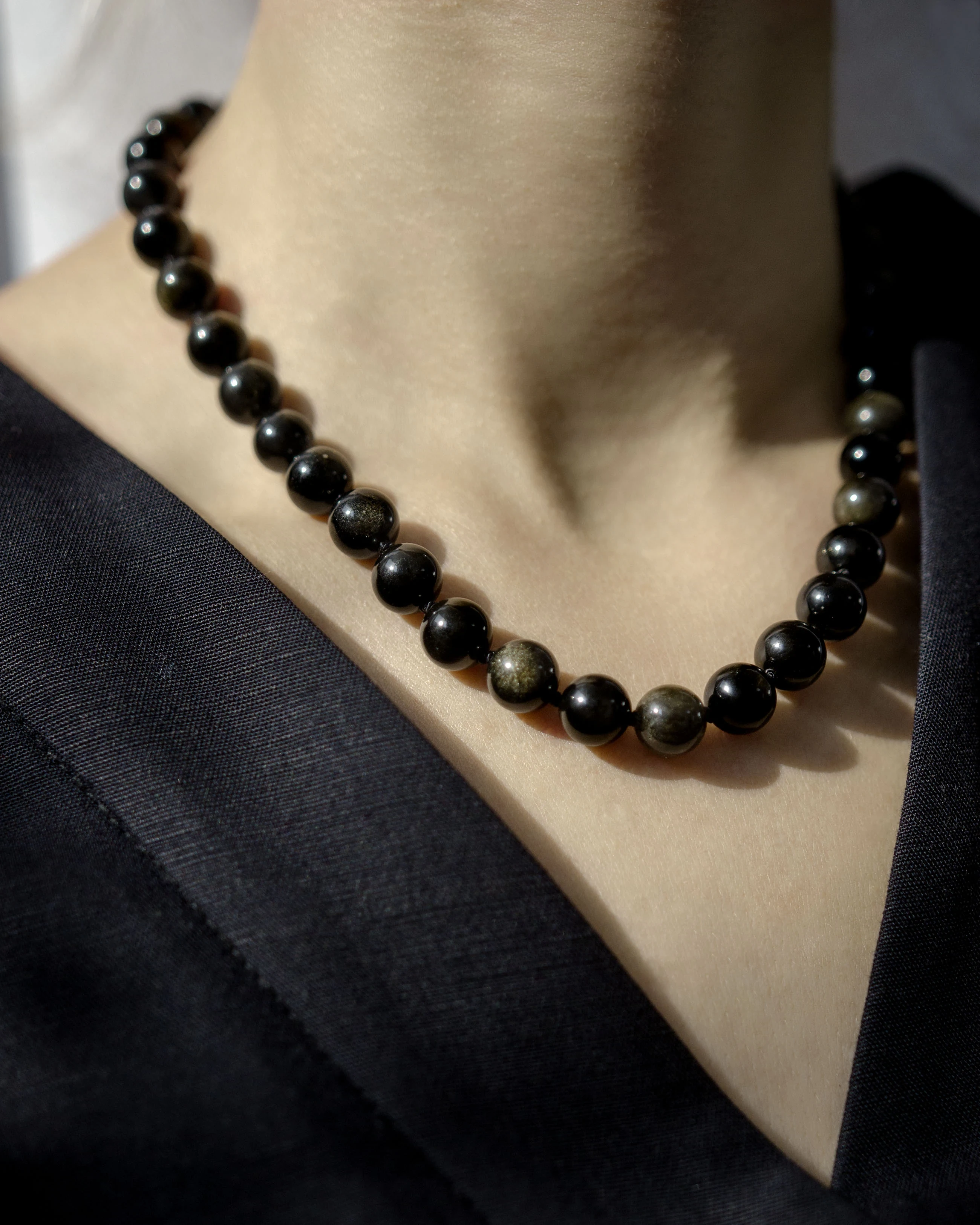 Golden Obsidian Silk-Knotted Necklace — alternate view