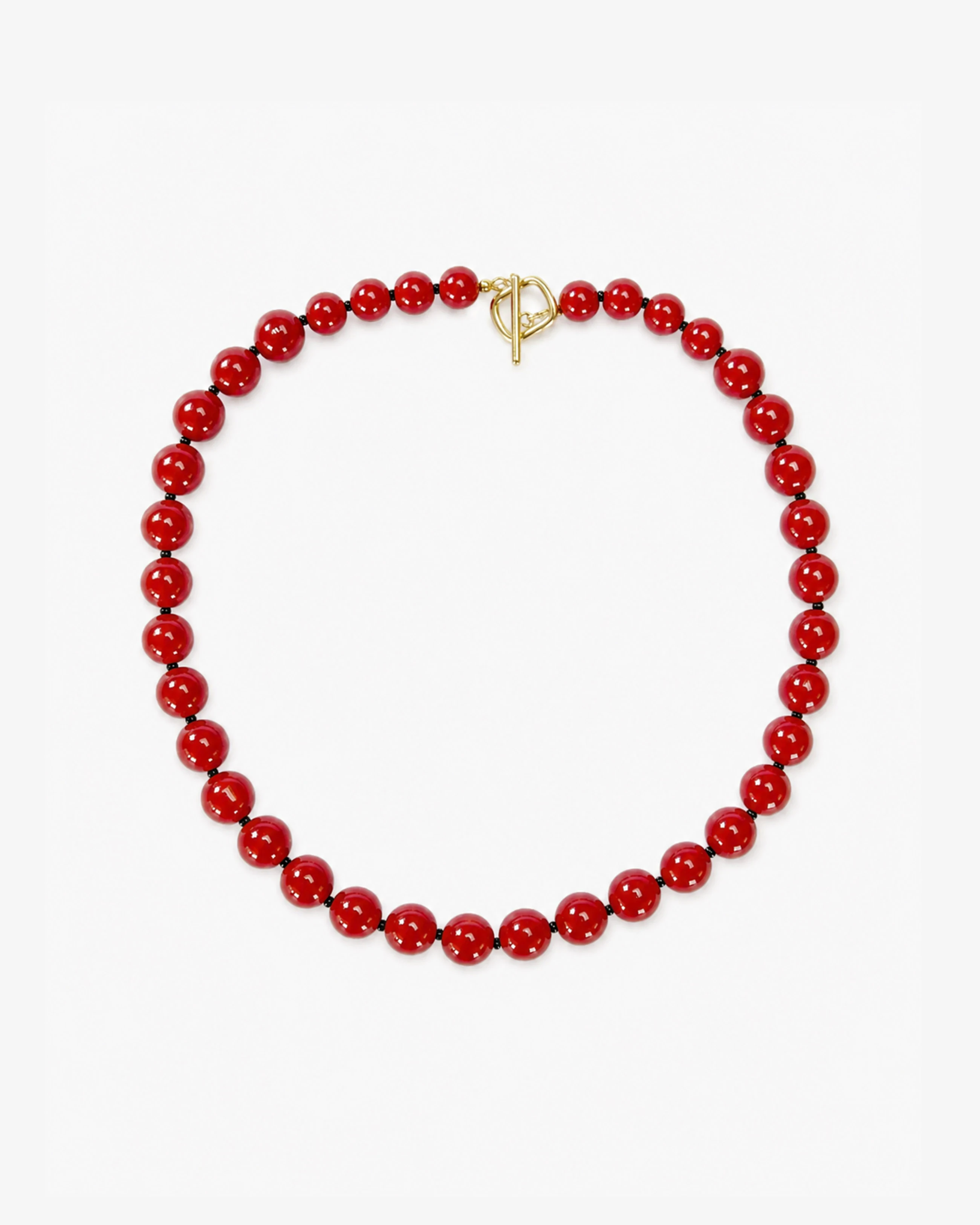 Venetian Red Jade Bead Necklace — front view